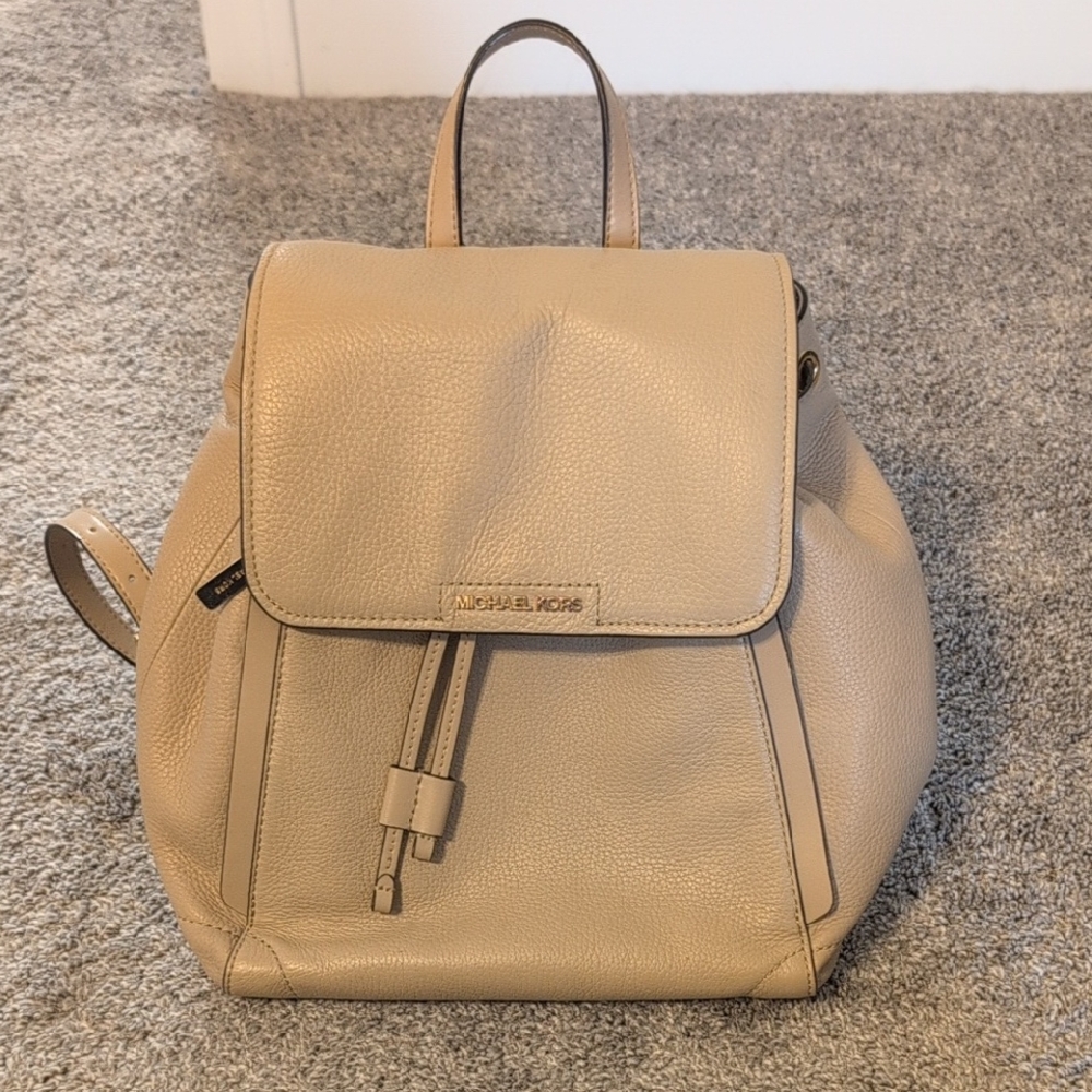 Michael Kors Tan Backpack with Flap-Over Design